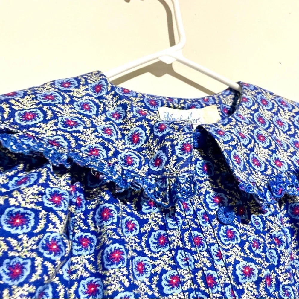 Mouse‎ Feathers Vintage Blue Floral Prairie Dress Spring School Size 7